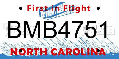 BMB4751 North Carolina License Plate