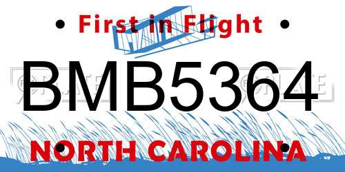 BMB5364 North Carolina License Plate