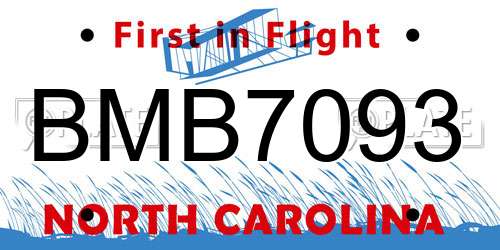 BMB7093 North Carolina License Plate
