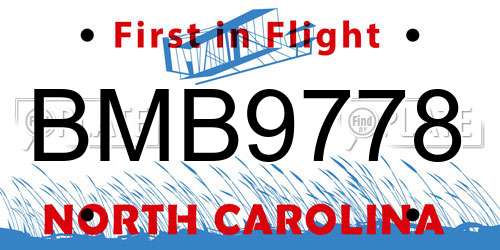 BMB9778 North Carolina License Plate