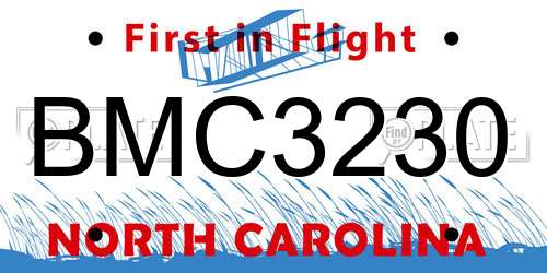 BMC3230 North Carolina License Plate