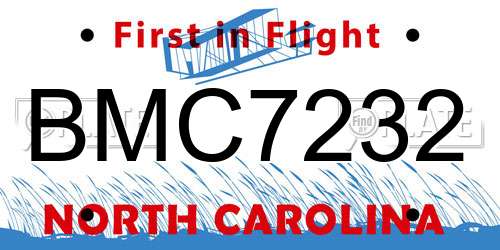 BMC7232 North Carolina License Plate