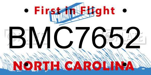 BMC7652 North Carolina License Plate