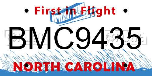 BMC9435 North Carolina License Plate