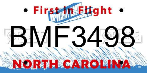 BMF3498 North Carolina License Plate
