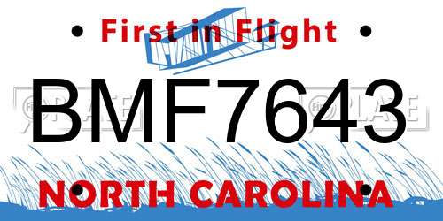 BMF7643 North Carolina License Plate