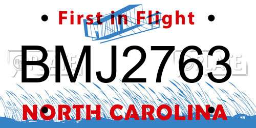 BMJ2763 North Carolina License Plate
