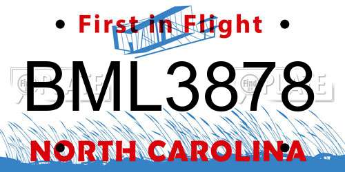 BML3878 North Carolina License Plate