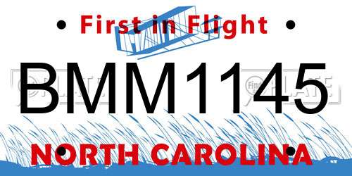 BMM1145 North Carolina License Plate