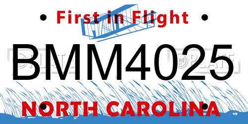 BMM4025 North Carolina License Plate