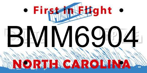 BMM6904 North Carolina License Plate