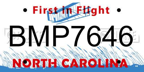 BMP7646 North Carolina License Plate