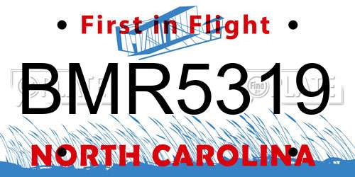 BMR5319 North Carolina License Plate