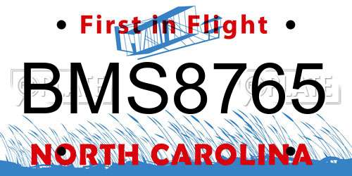 BMS8765 North Carolina License Plate