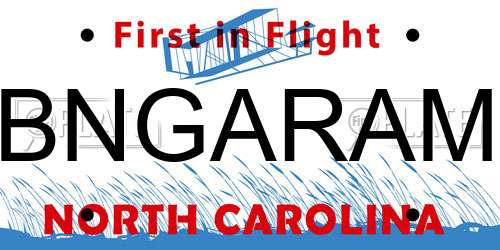 BNGARAM North Carolina License Plate