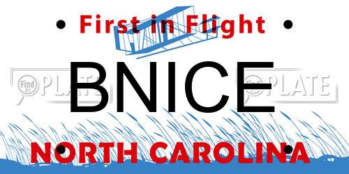 BNICE North Carolina License Plate