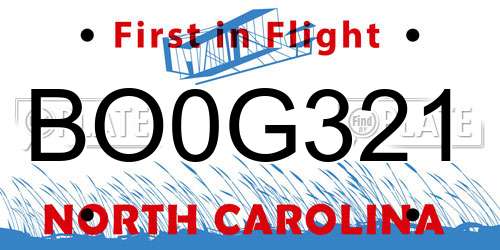 BO0G321 North Carolina License Plate