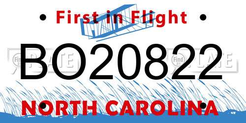BO20822 North Carolina License Plate