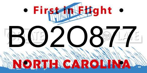 BO2O877 North Carolina License Plate