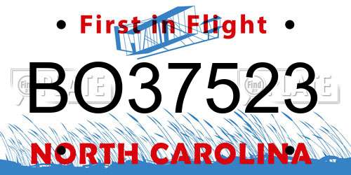 BO37523 North Carolina License Plate