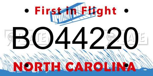 BO44220 North Carolina License Plate