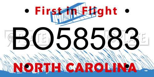 BO58583 North Carolina License Plate