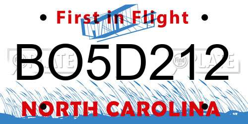 BO5D212 North Carolina License Plate