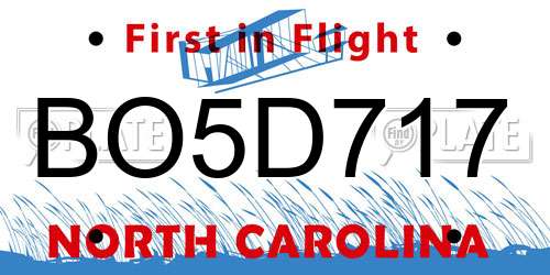 BO5D717 North Carolina License Plate