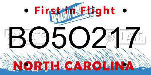BO5O217 North Carolina License Plate