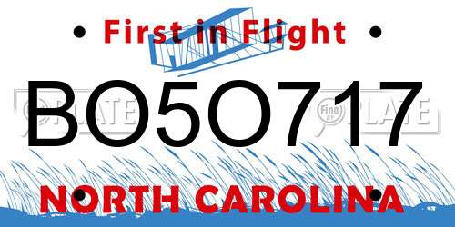 BO5O717 North Carolina License Plate