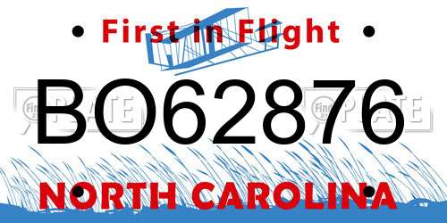 BO62876 North Carolina License Plate