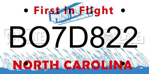 BO7D822 North Carolina License Plate
