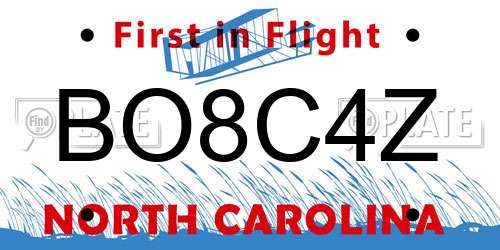 BO8C4Z North Carolina License Plate