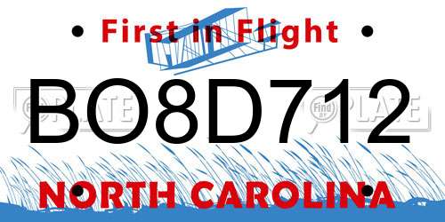 BO8D712 North Carolina License Plate