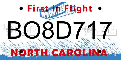 BO8D717 North Carolina License Plate