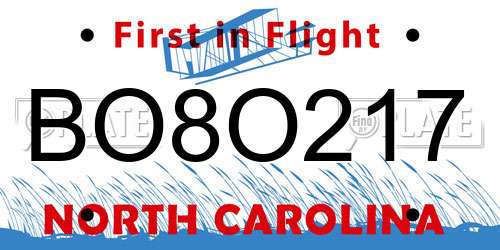BO8O217 North Carolina License Plate