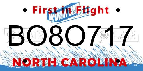 BO8O717 North Carolina License Plate