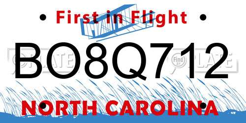 BO8Q712 North Carolina License Plate