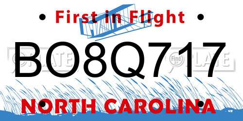 BO8Q717 North Carolina License Plate