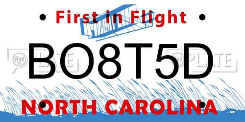 BO8T5D North Carolina License Plate