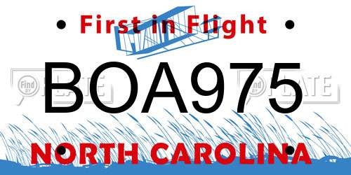 BOA975 North Carolina License Plate
