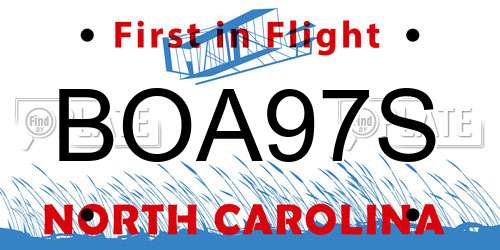 BOA97S North Carolina License Plate
