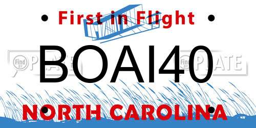 BOAI40 North Carolina License Plate