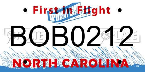BOB0212 North Carolina License Plate