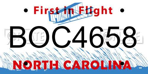 BOC4658 North Carolina License Plate