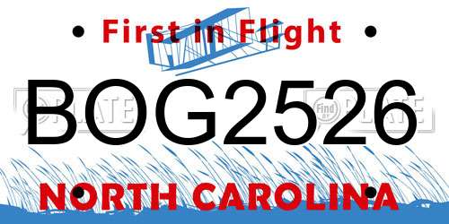 BOG2526 North Carolina License Plate