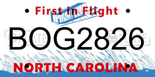 BOG2826 North Carolina License Plate