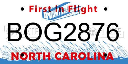BOG2876 North Carolina License Plate