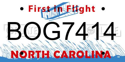 BOG7414 North Carolina License Plate