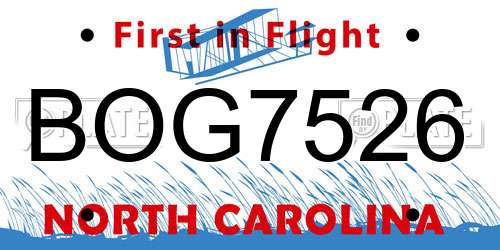 BOG7526 North Carolina License Plate